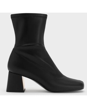 Charles & Keith Jully Metallic Trapeze Heel Ankle Boots - Black