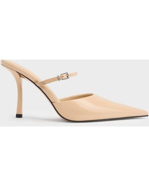 Charles & Keith Tapered Square-toe Heeled Mules - Natural