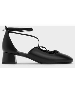 Charles & Keith Lace-up Tie-around D'orsay Pumps - Black