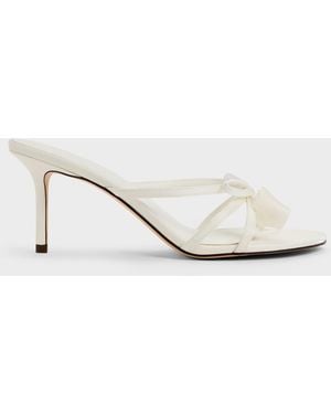 Charles & Keith Bow Flower-Pearl Heeled Mules - Natural