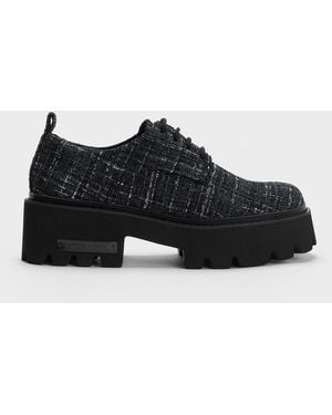 Charles & Keith Imogen Tweed Chunky Oxfords - Black