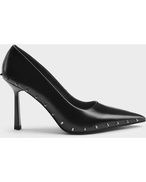 Charles & Keith Coralie Studded Pointed Court Shoes - Black