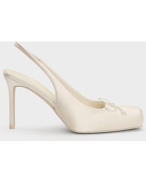 Charles & Keith Satin Ruched Stiletto Slingback Court Shoes - Natural