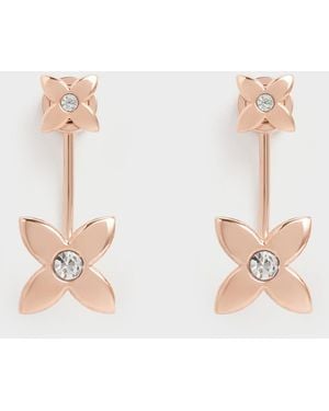 Charles & Keith Felicity Flower-Motif Crystal Stud Jacket Earrings - White