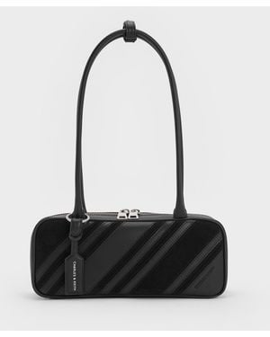 Charles & Keith Zeya Recycled Suede Striped Shoulder Bag - Black