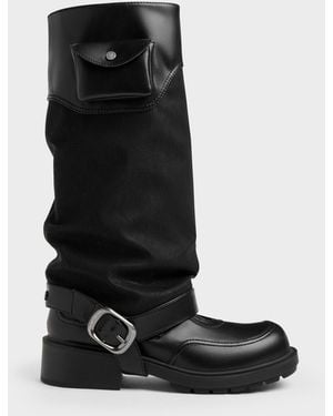Charles & Keith Convertible Ruched Knee-High Boots - Black
