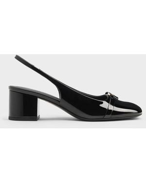Charles & Keith Dorian Patent Bow Block-Heel Slingback Court Shoes - Multicolour