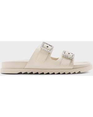 Charles & Keith Gem-Buckle Double-Strap Sandals - White