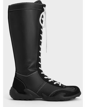 Charles & Keith Minette Knee-High Sneaker-Boots - Black