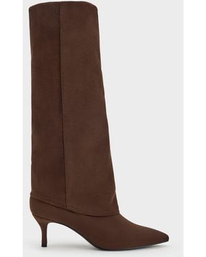 Charles & Keith Faux Suede Pointed Stiletto Knee-High Boots - Brown