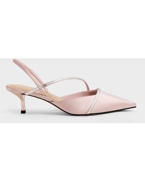 Charles & Keith Gem Slingback Kitten Heels - Natural