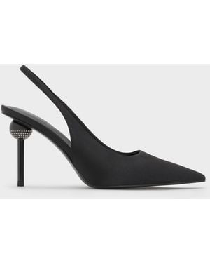 Charles & Keith Satin Crystal Ball-Heel Slingback Pumps - Multicolor