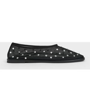 Charles & Keith Mesh Gem-Embellished Ballet Flats - White