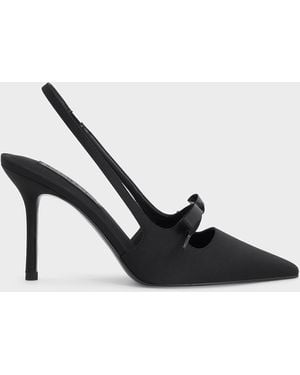 Charles & Keith Satin Bow Pointed-Toe Slingback Pumps - White