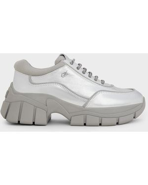 Charles & Keith Yunna Metallic Leather Chunky Trainers - White