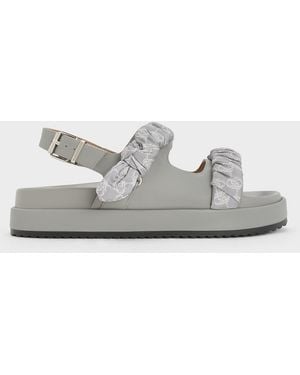 Charles & Keith Tully Leather Ruched-strap Sandals - Gray