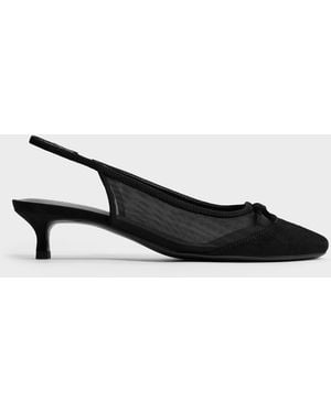 Charles & Keith Mulligan Mesh Bow Slingback Pumps - Black