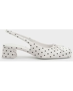 Charles & Keith Sadira Satin Polka-dot Slingback Court Shoes - White