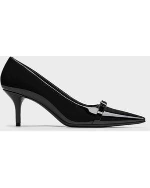 Charles & Keith Dorian Patent Bow Pointed Stiletto Pumps - Black