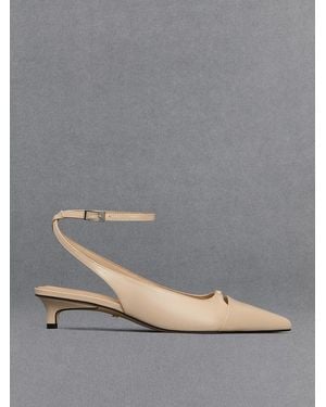 Charles & Keith Leather Kitten-Heel Court Shoes - Grey