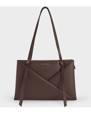 Charles & Keith Midori Geometric Tote Bag - Brown