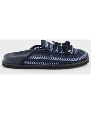 Charles & Keith Crochet & Suede Flower Mules - Blue