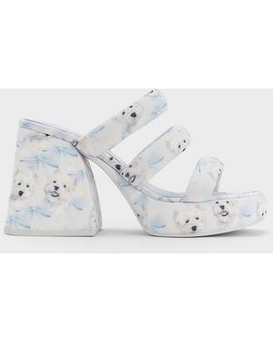 Charles & Keith Tattie Dog-print Puffy-strap Platform Mules - White