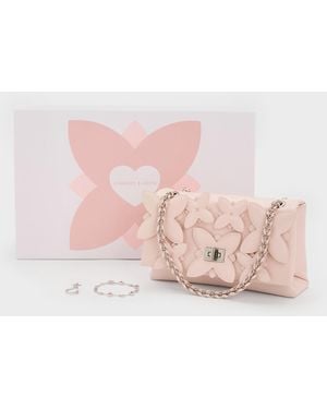 Charles & Keith Gift Set: Flower Chain Shoulder Bag With Jewellery Set - Pink