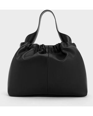 Charles & Keith Ally Ruched Chain-handle Bag - Black