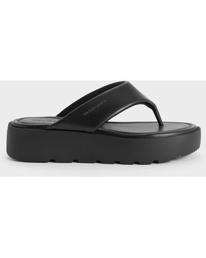 Charles & Keith V-Strap Flatform Thong Sandals - Black