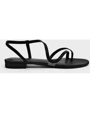 Charles & Keith Arden Satin Wavy Toe-Ring Sandals - Black