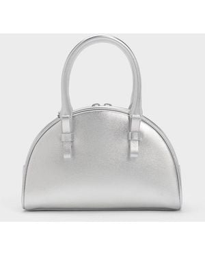 Charles & Keith Satin Half-Moon Bowling Bag - White