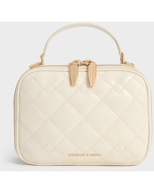 Charles & Keith Duo Quilted Vanity Bag - Natural