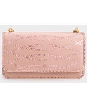 Charles & Keith Satin Sequinned Chain-Handle Mini Bag - Pink