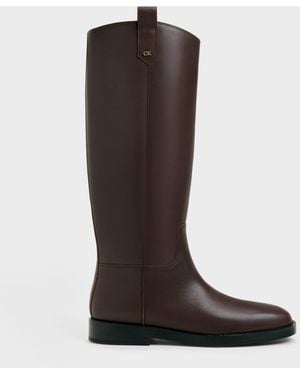 Charles & Keith Kallie Leather Knee-High Boots - Brown