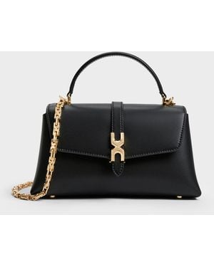 Charles & Keith Adalyn Metallic-Buckle Chain-Strap Top Handle Bag - Black