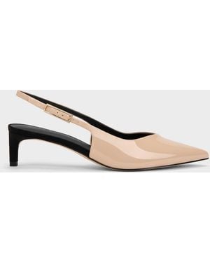 Charles & Keith Luciana Patent Slingback Kitten Heels - Natural