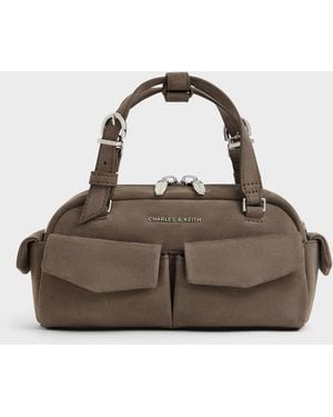 Charles & Keith Rachel Multi-Pocket Bowling Bag - Brown