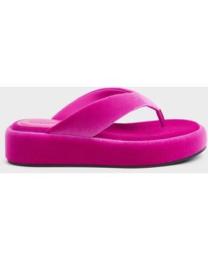 Charles & Keith Velvet Flatform Thong Sandals - Pink