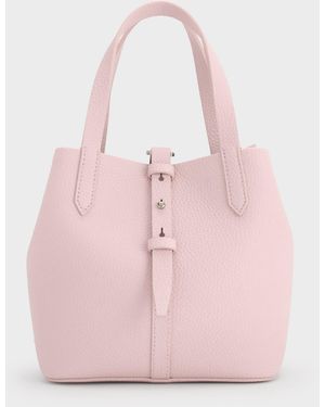 Charles & Keith Beryl Belted Bucket Bag - Pink