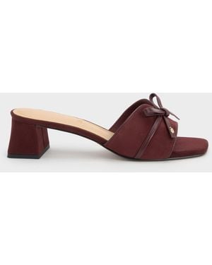Charles & Keith Leather & Suede Bow Heeled Mules - Brown