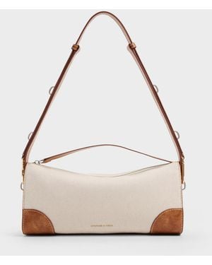 Charles & Keith Delfina Canvas Elongated Shoulder Bag - White