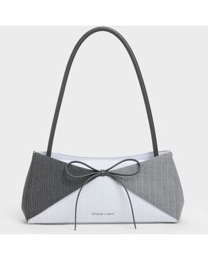 Charles & Keith Hazel Striped Bow Panelled Shoulder Bag - White