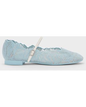 Charles & Keith Meja Floral Mary Jane Flats - Blue
