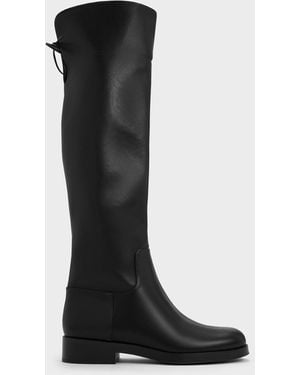 Charles & Keith Fold-Over Back-Tie Thigh-High Boots - Black