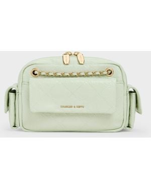 Charles & Keith Duo Quilted Crossbody Bag - Green