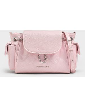 Charles & Keith Duo Quilted Two-Way Front Flap Backpack - Pink
