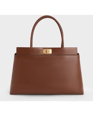 Charles & Keith Lennie Top Handle Satchel Bag - Brown