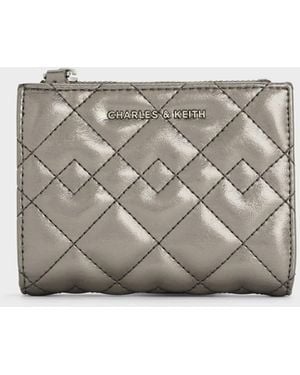 Charles & Keith Duo Metallic Quilted Small Wallet - Grey