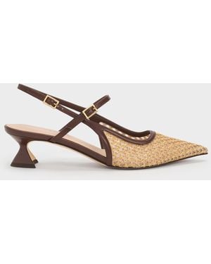 Charles & Keith Raffia Sculptural-heel Slingback Pumps - Natural